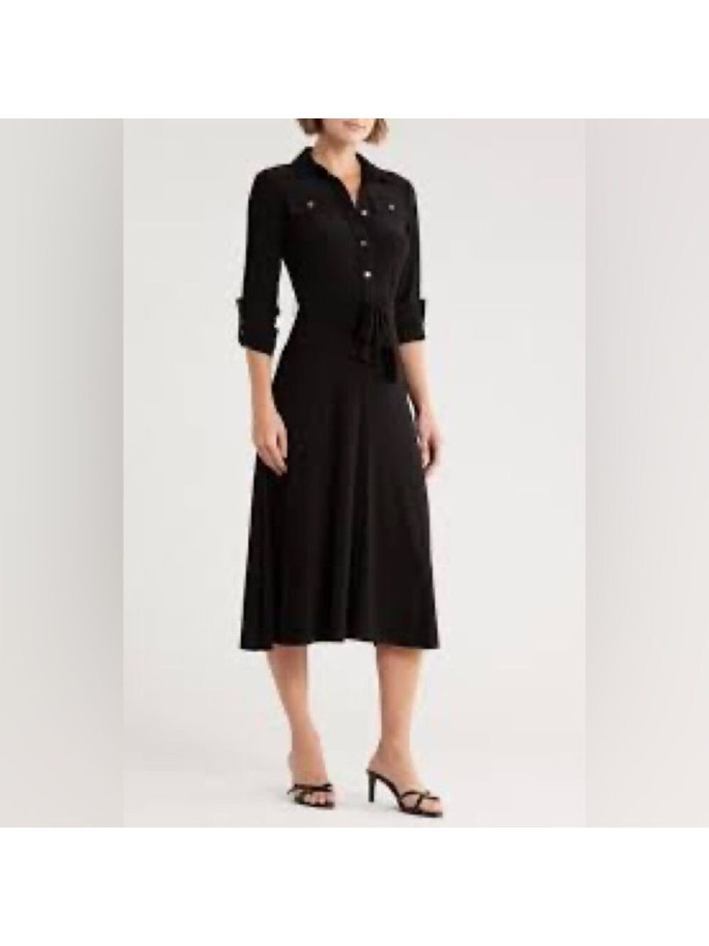 Tommy Hilfiger Black Roll Tab Sleeve Midi Shirt Dress Size 4 NWT